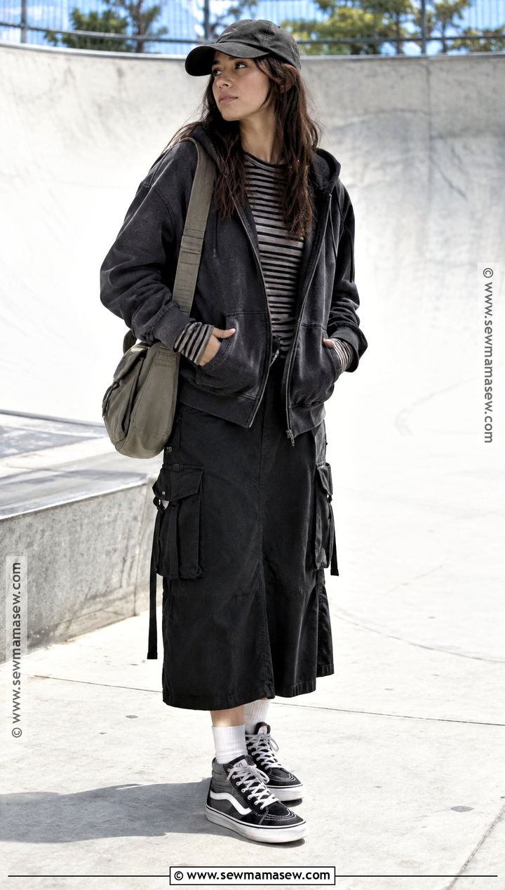 Skater Hoodie And Cargo Skirt Outfit - 20 alt fall fashion ideas
