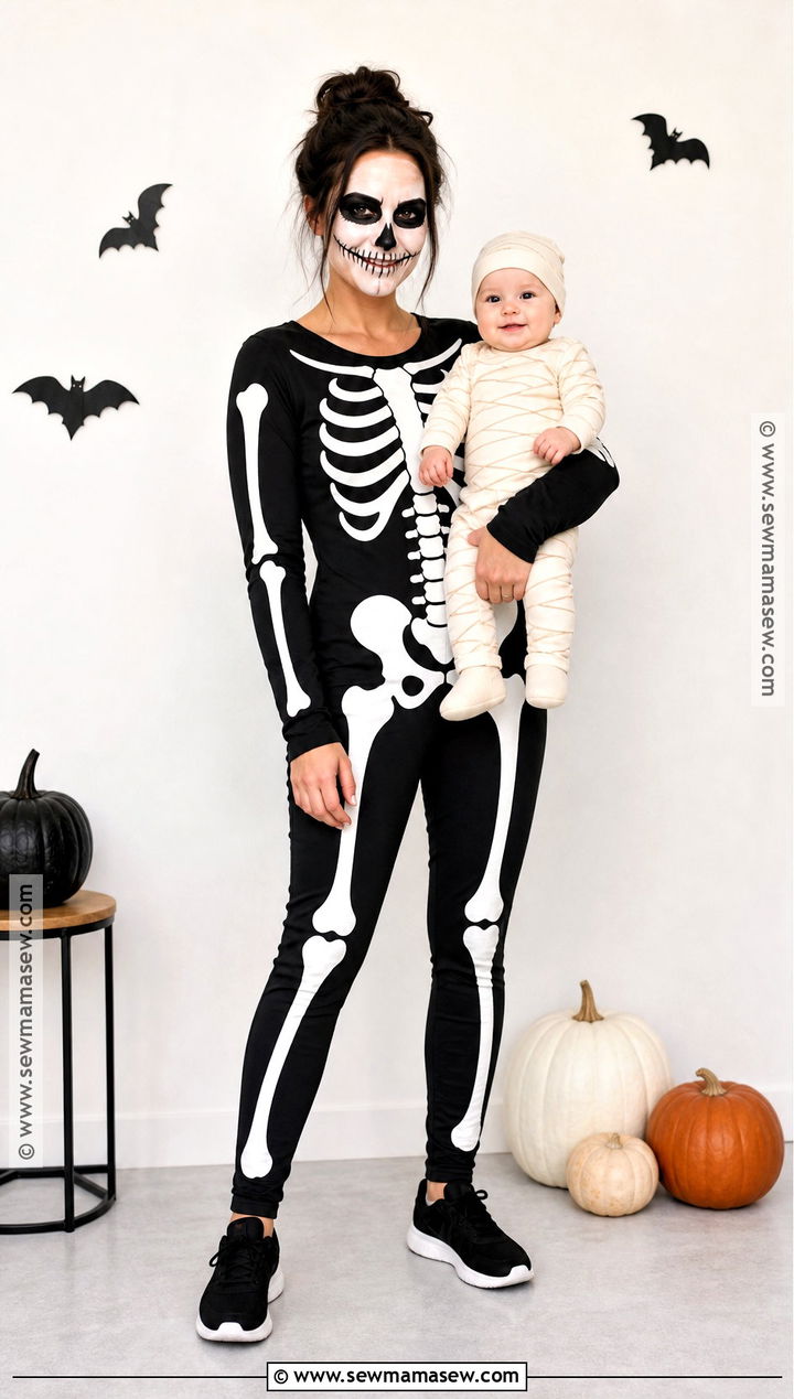 Skeleton And Baby Mummy Costume - 35 mom and baby halloween costumes