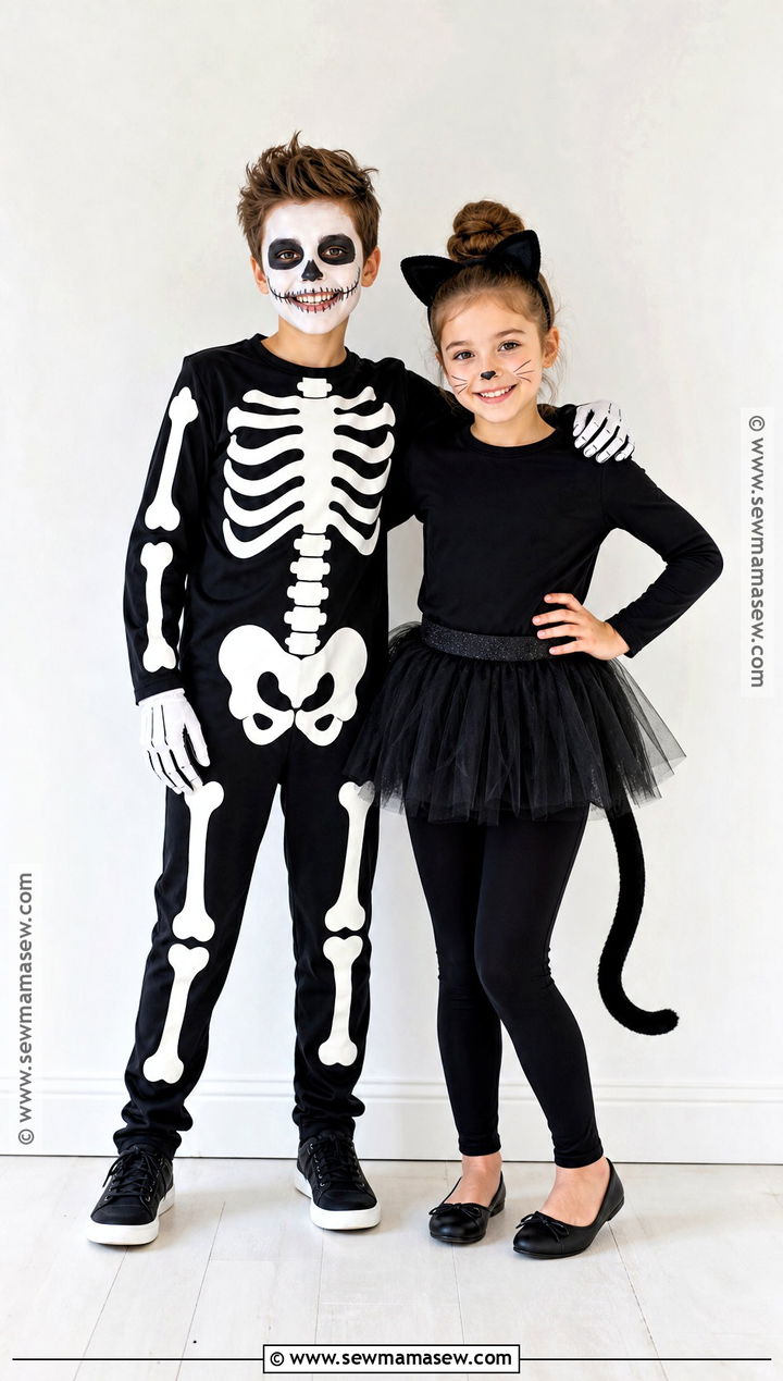 Skeleton And Black Cat Costume - 35 boy and girl halloween costumes