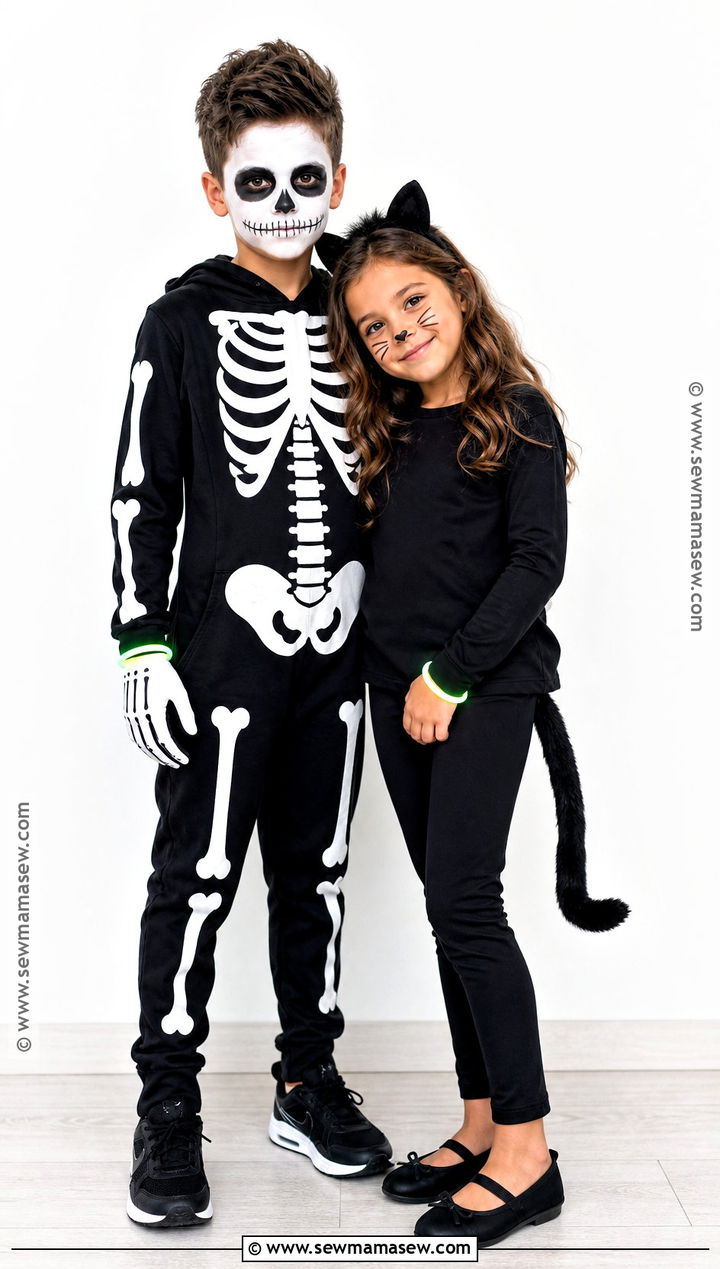Skeleton And Black Cat Costume - 30 brother sister halloween costumes for kids