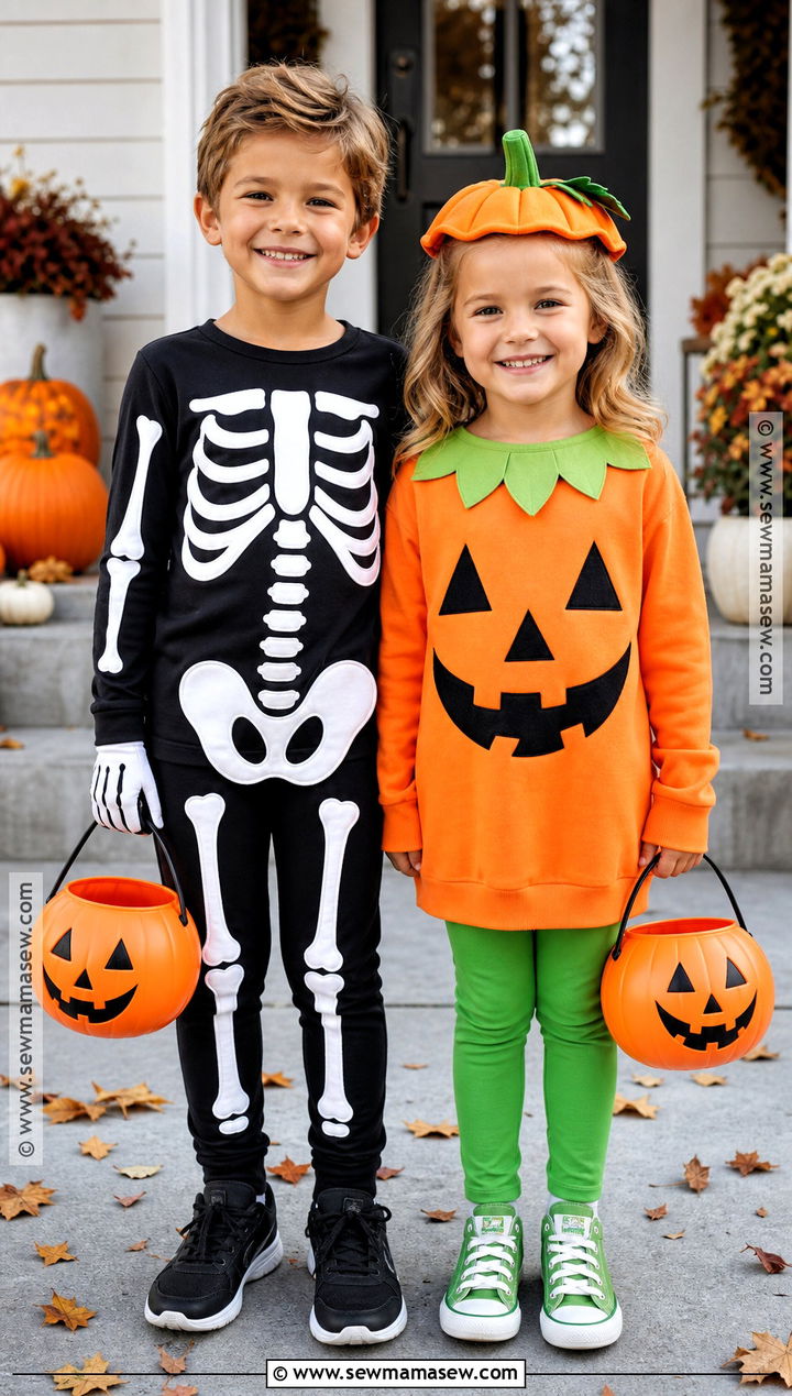 Skeleton And Pumpkin Sibling Costume - 30 sibling halloween costumes boy and for girls