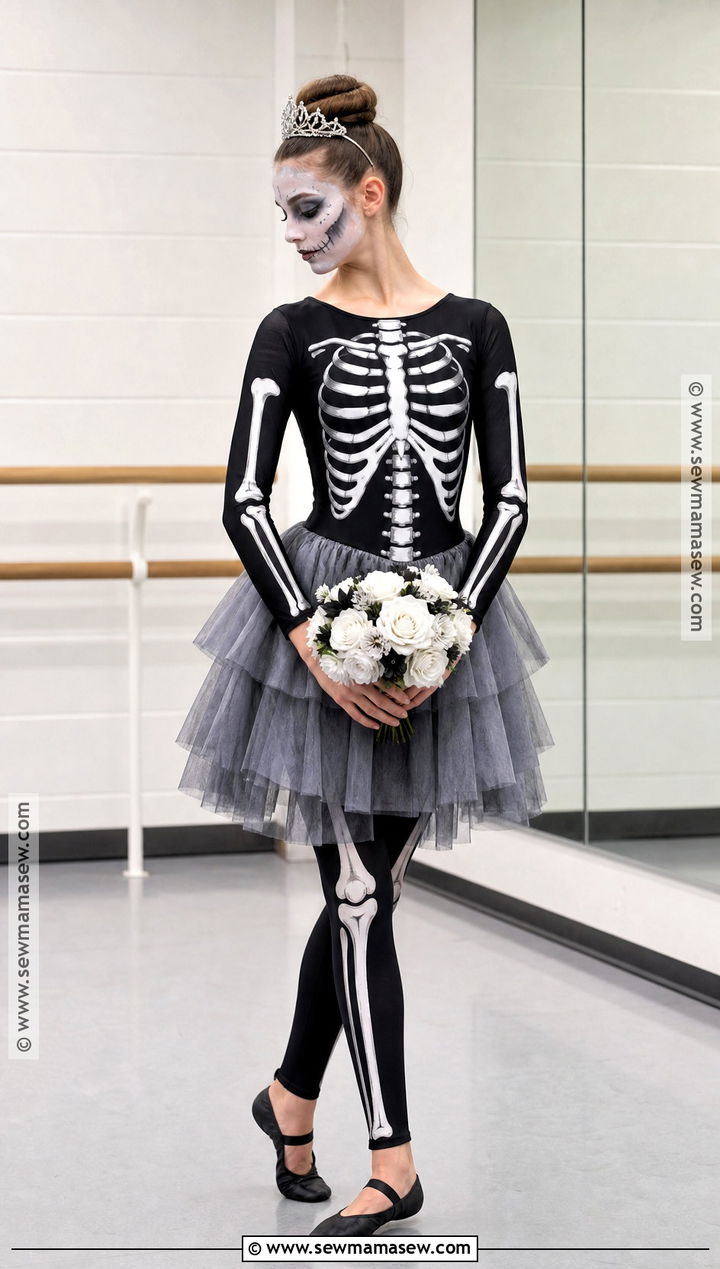 Skeleton Ballerina Costume With Tulle Skirt - 30 halloween costume ideas for teenage for girls