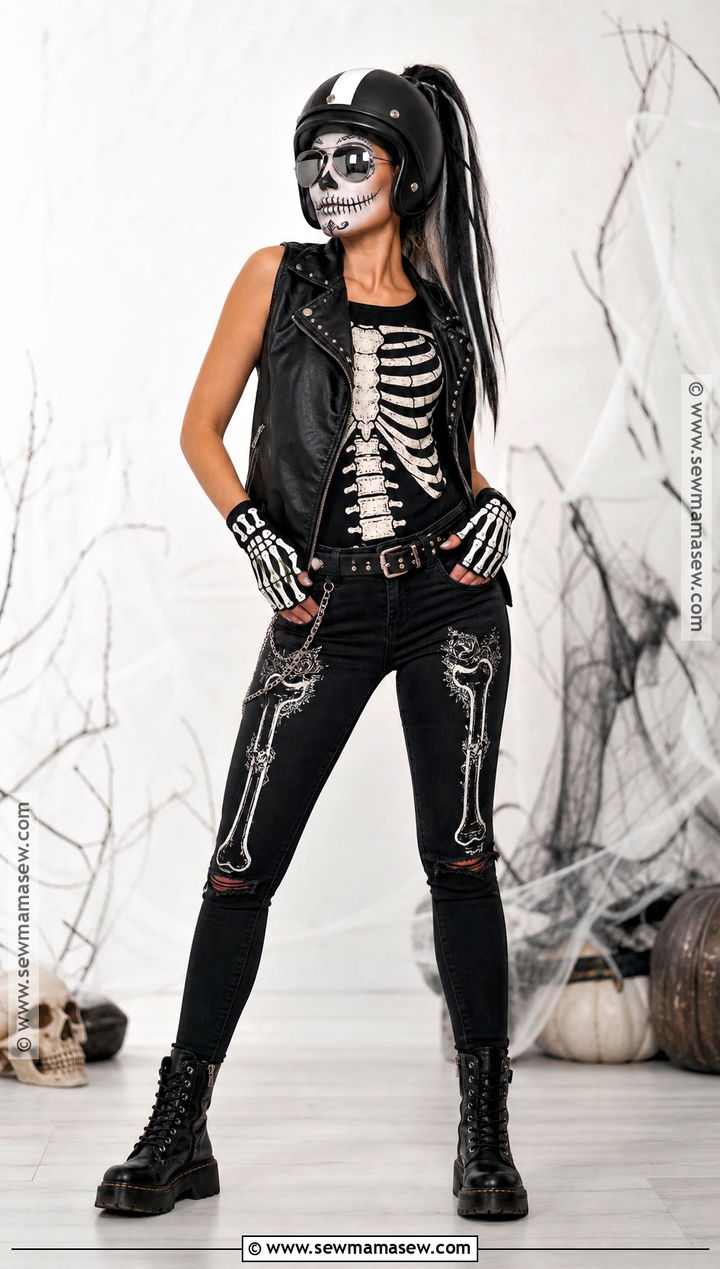 Skeleton Biker Girl Costume - 30 Biker Girl Costume Ideas