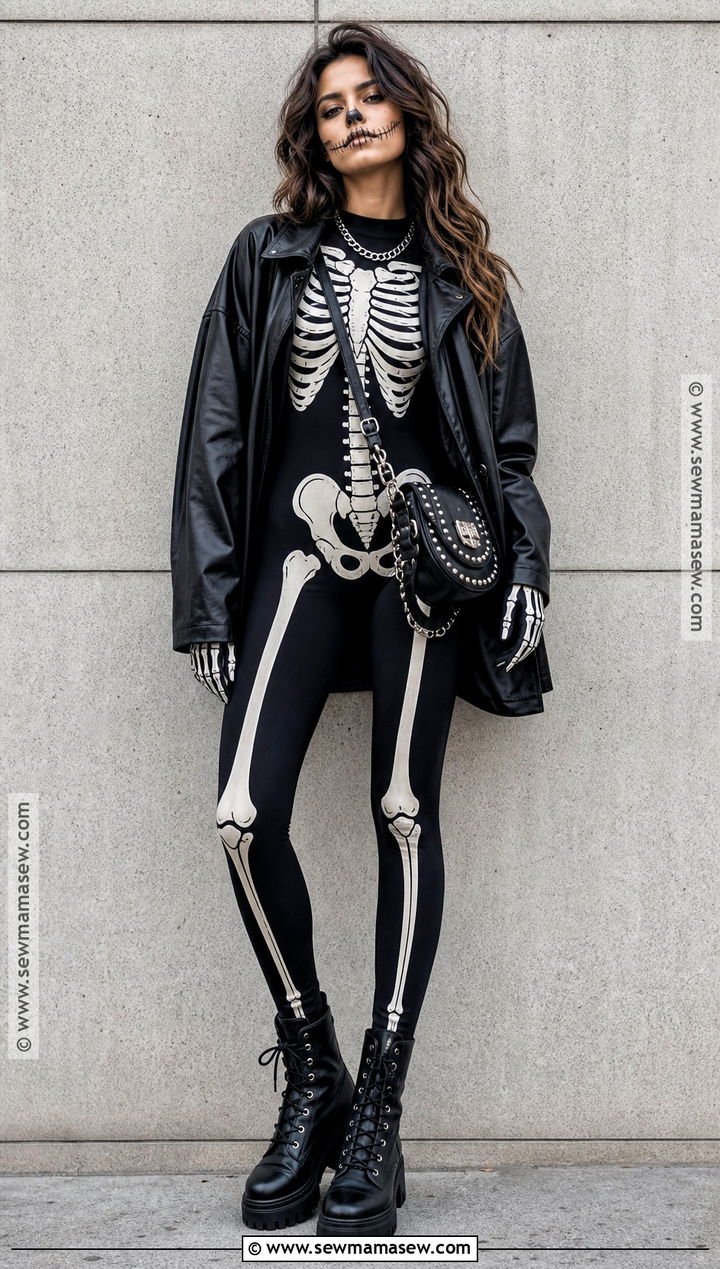 Skeleton Bodysuit With Leather Jacket - 30 skeleton clothes
