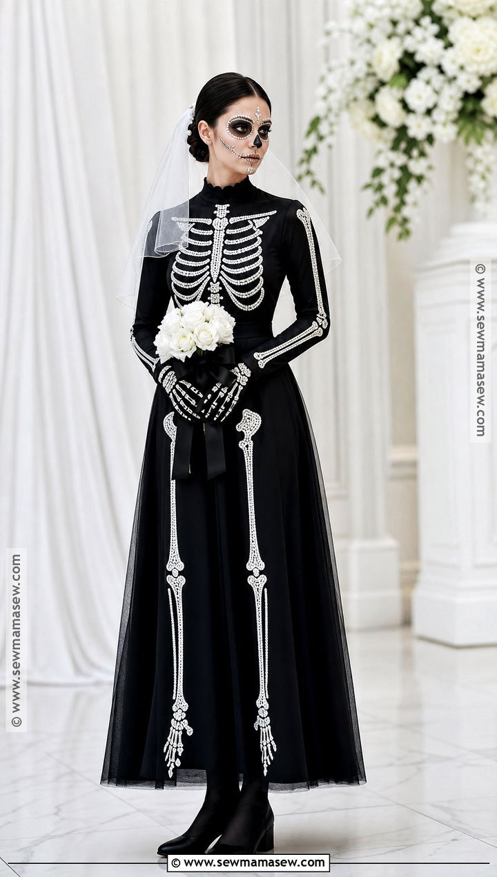 Skeleton Bride Costume With White Veil - 30 skeleton clothes
