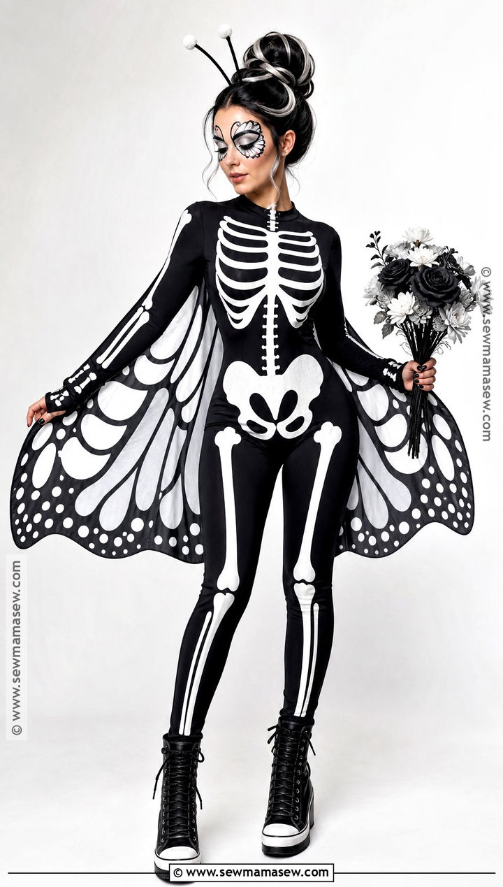 Skeleton Butterfly Costume With Printed Bodysuit - 30 Butterfly Costume Women's Ideas