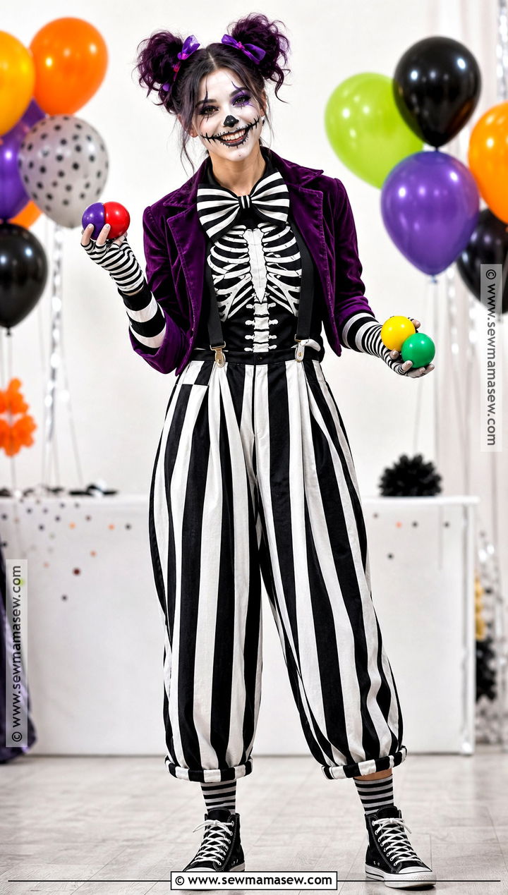 Skeleton Clown Costume With Striped Pants - 30 skeleton clothes