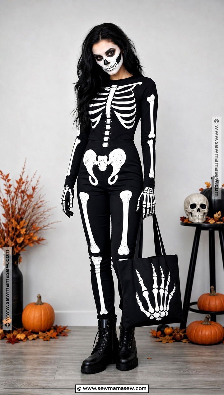 Skeleton Costume With Black And White Makeup - 50 scary halloween costume ideas