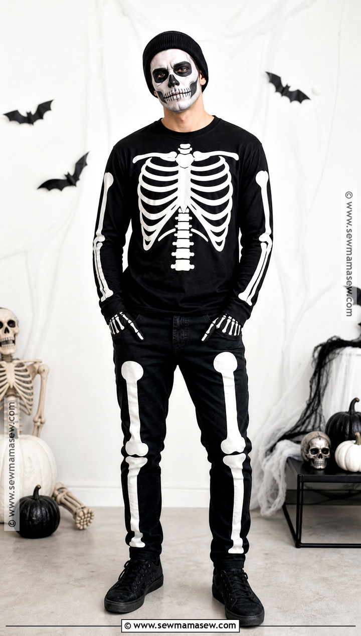 Skeleton Costume With Black Clothes - 30 Simple Halloween Costumes for Men