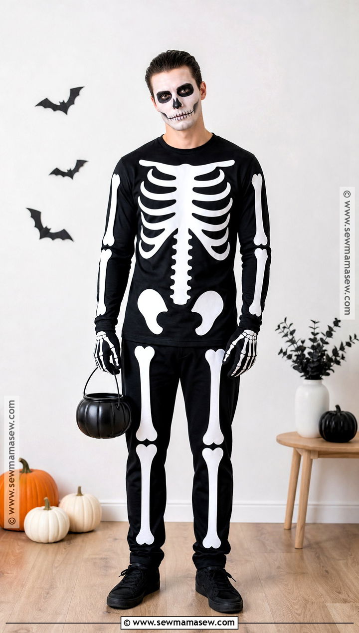 Skeleton Costume With Black Clothes - 35 quick halloween costumes last minute