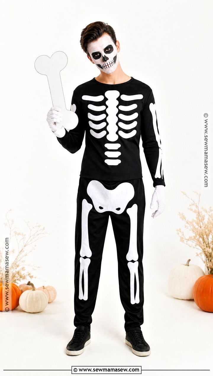 Skeleton Costume With Black Clothes - 50 simple halloween costumes