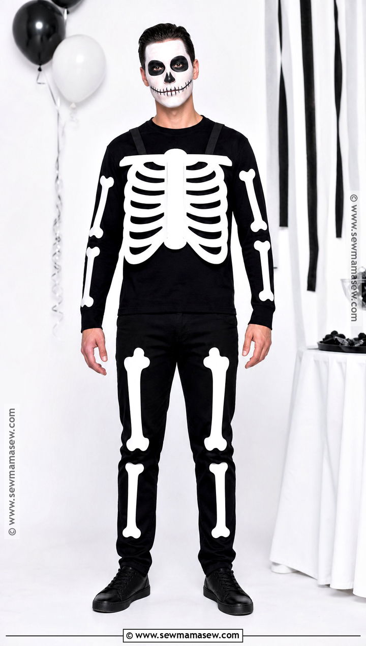 Skeleton Costume With Black Clothing - 35 Easy At Home Halloween Costumes