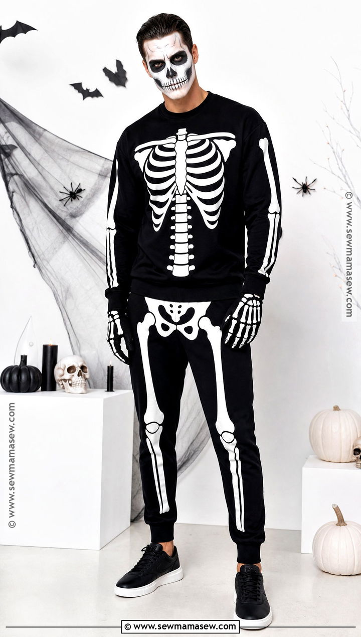 Skeleton Costume With Black Clothing - 35 simple halloween costumes for men