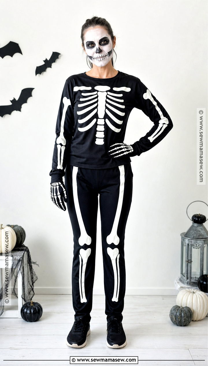 Skeleton Costume With Black Clothing - 30 Low Budget Halloween Costumes