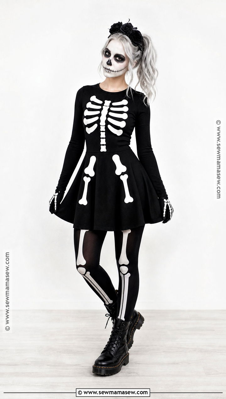Skeleton Costume With Black Dress - 30 Black Dress Halloween Ideas