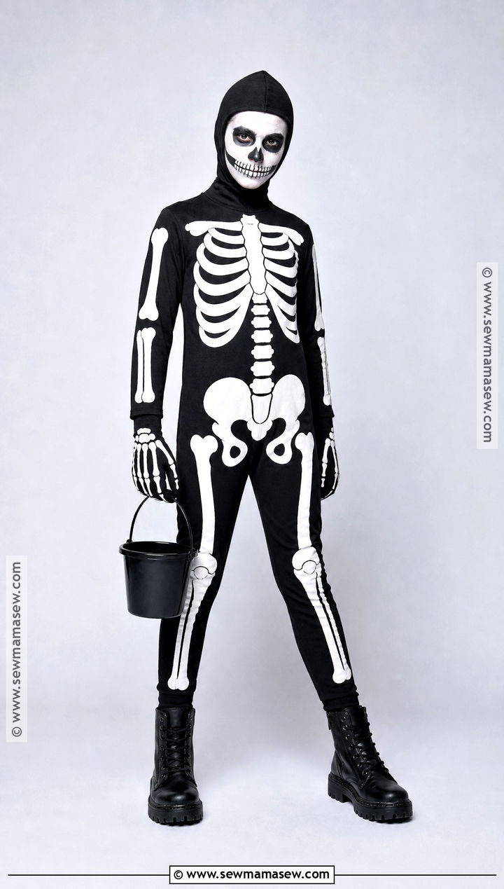 Skeleton Costume With Black Jumpsuit - 30 costume for halloween ideas
