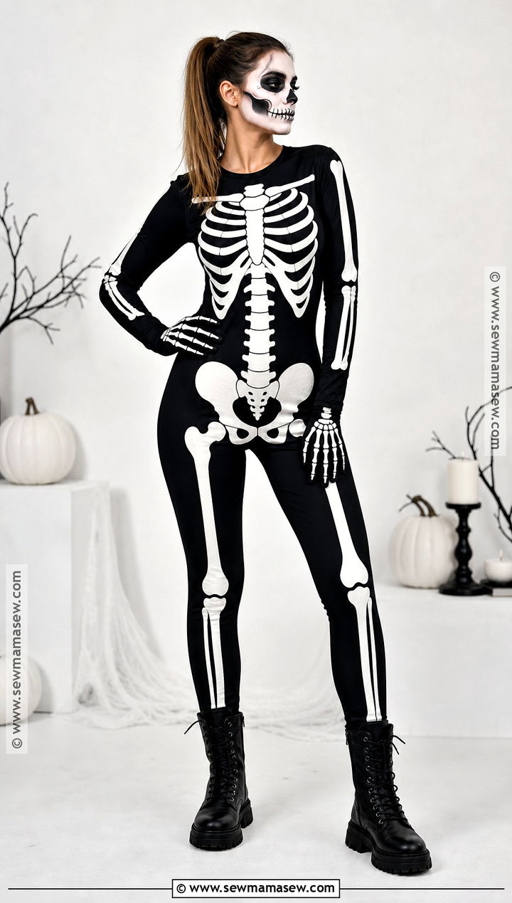 Skeleton Costume With Black Jumpsuit - 35 woman halloween costumes