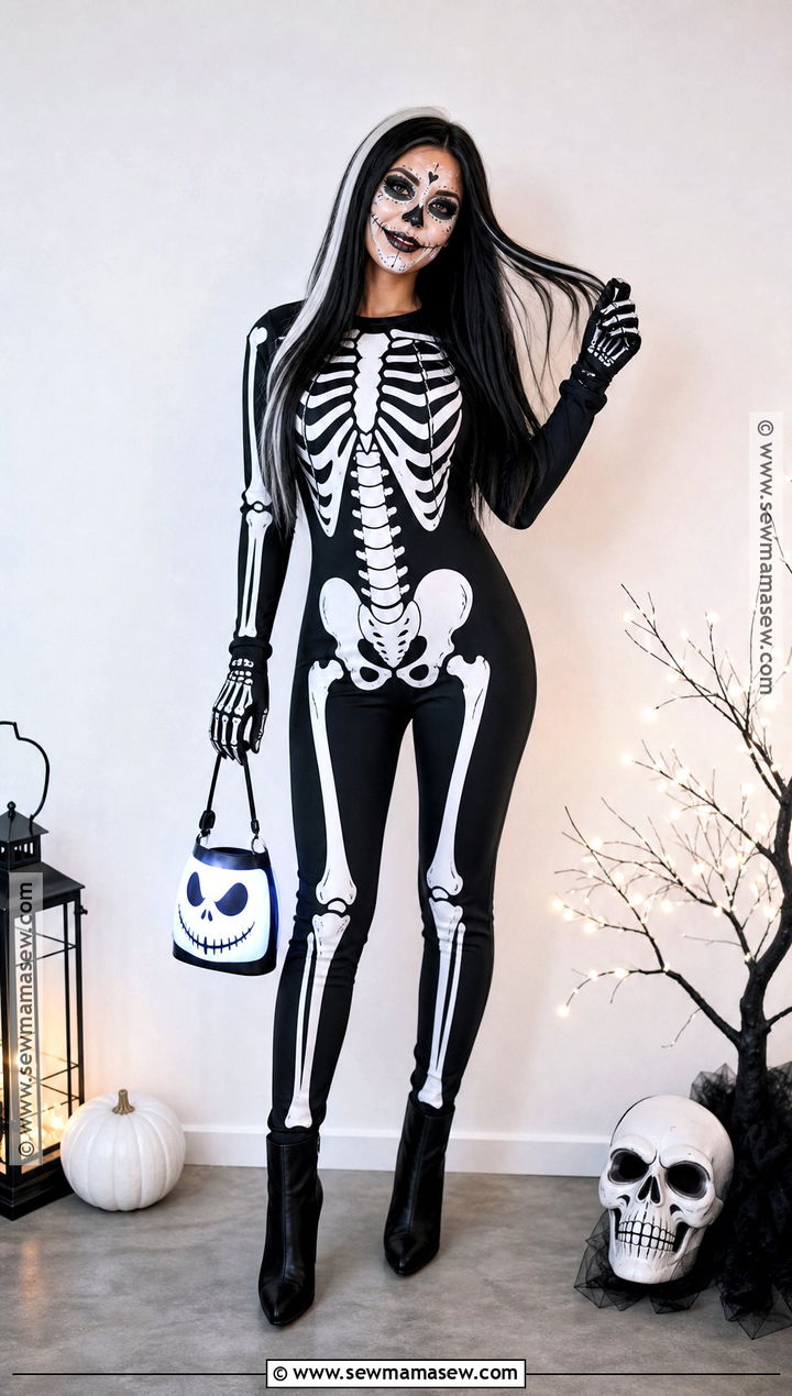 Skeleton Costume With Black Jumpsuit - 40 halloween costumes for women