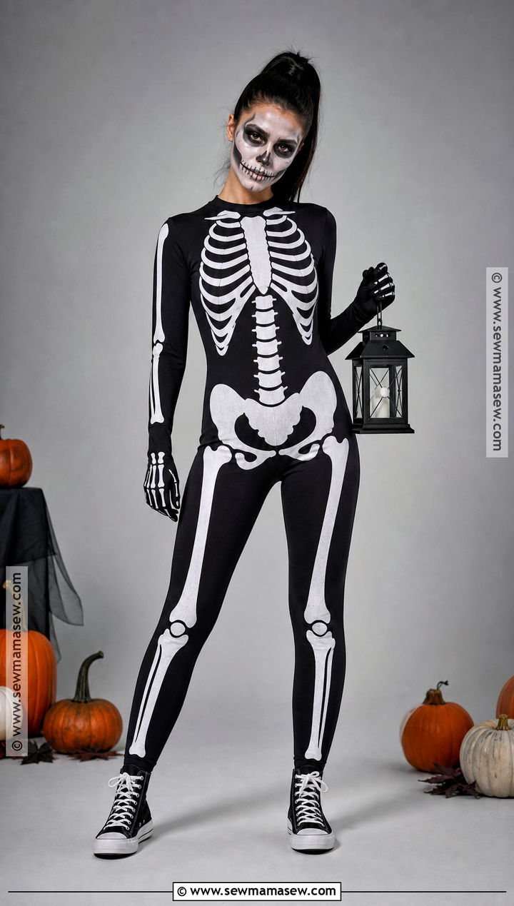 Skeleton Costume With Black Jumpsuit - 50 costume ideas for women