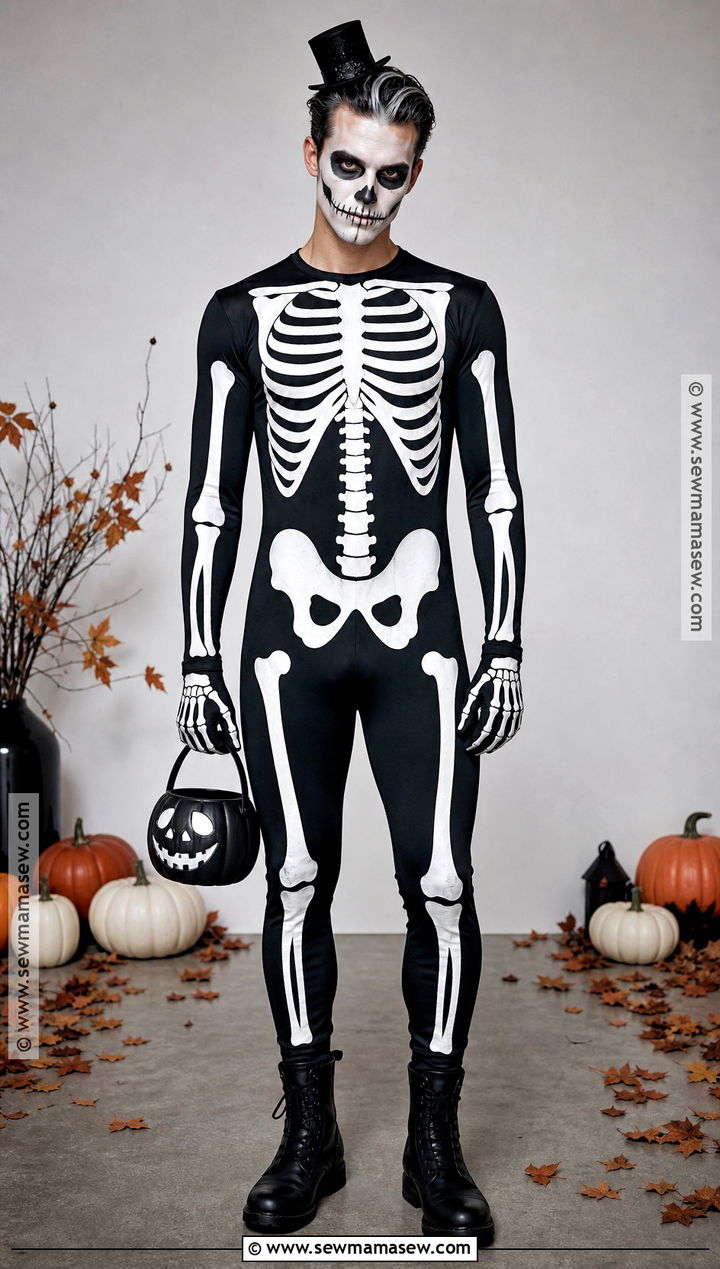 Skeleton Costume With Black Jumpsuit - 50 halloween costume ideas