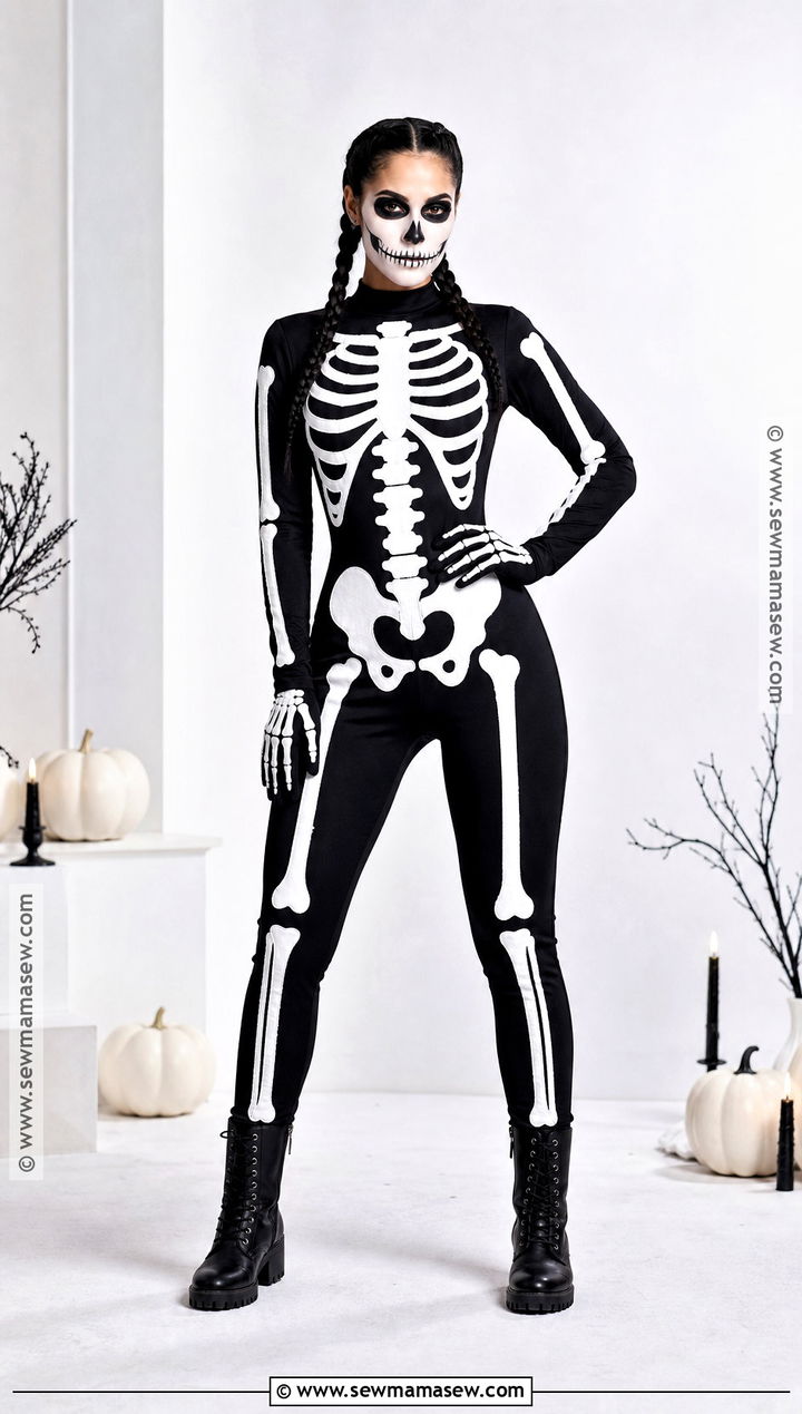 Skeleton Costume With Black Jumpsuit - 50 halloween costumes for women