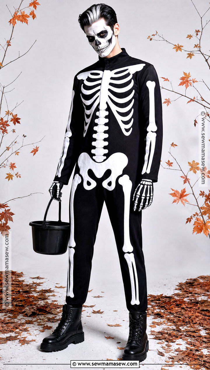 Skeleton Costume With Black Jumpsuit - 50 halloween costumes ideas