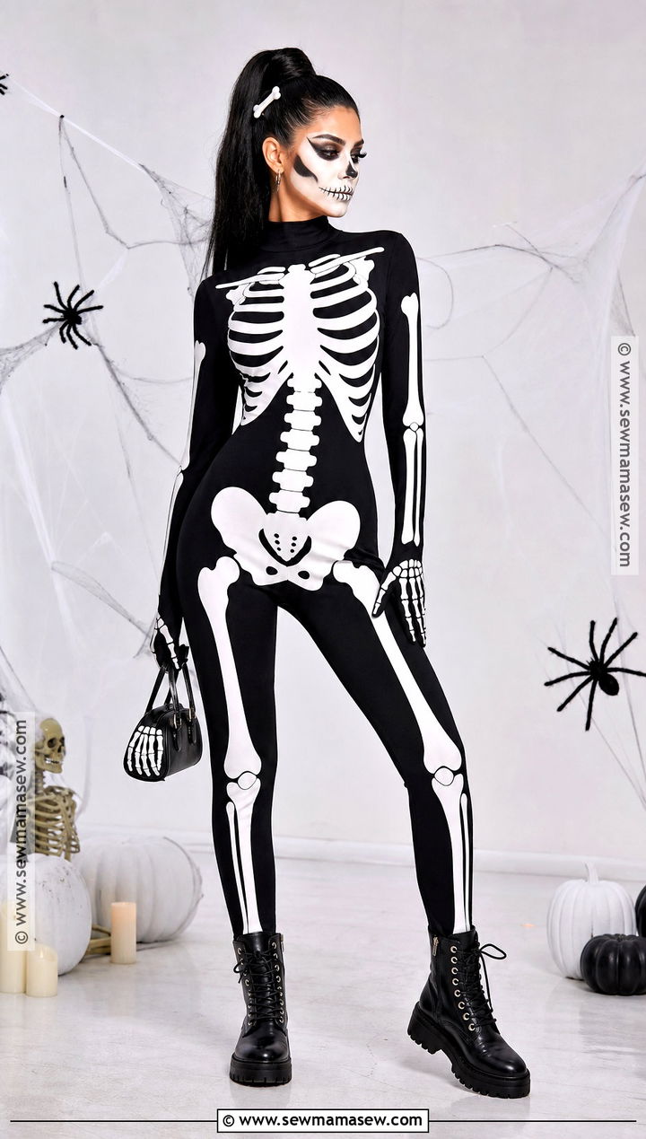 Skeleton Costume With Black Jumpsuit - 35 Halloween Costume Ideas for Women