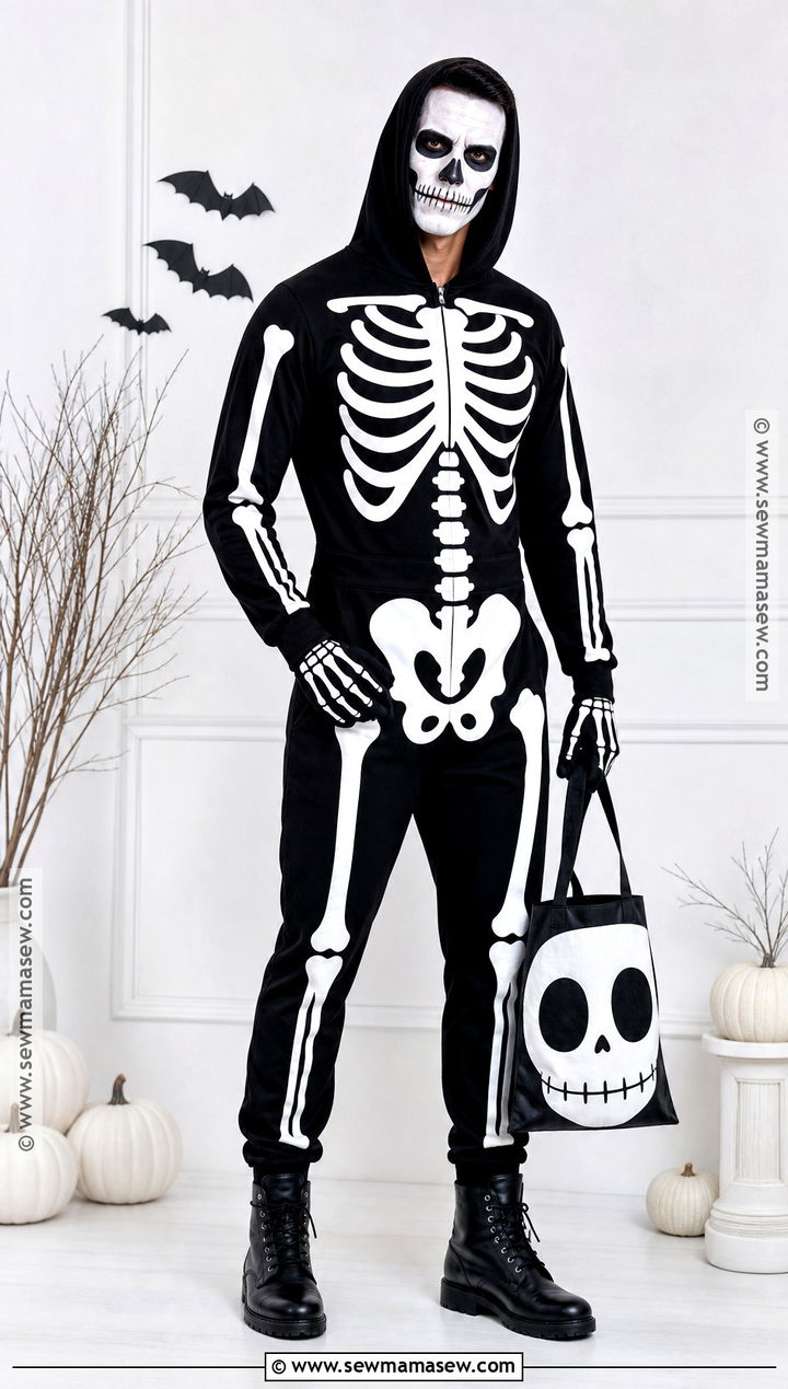 Skeleton Costume With Black Jumpsuit - 35 halloween costumes one person