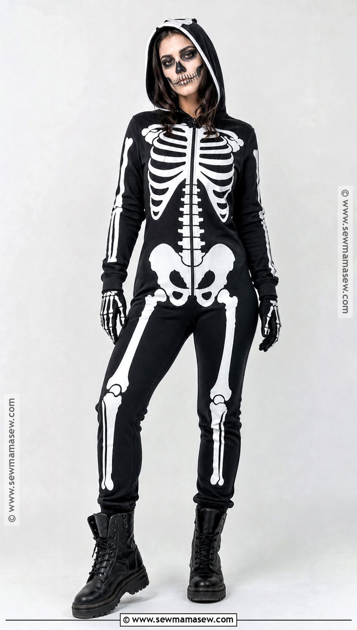 Skeleton Costume With Black Jumpsuit - 30 All Black Halloween Costume Ideas for Women
