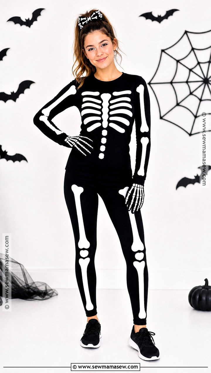 Skeleton Costume With Black Leggings - 40 cute easy halloween costumes