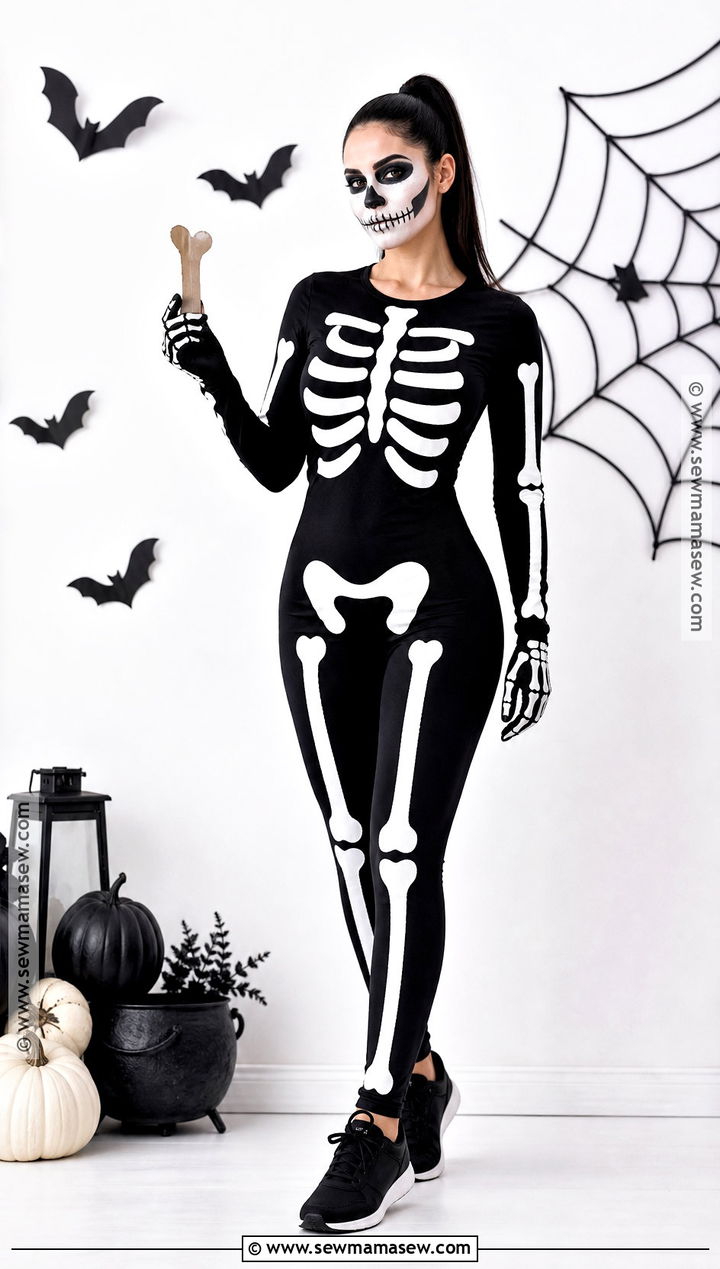 Skeleton Costume With Black Outfit - 30 easy last minute halloween costumes for women