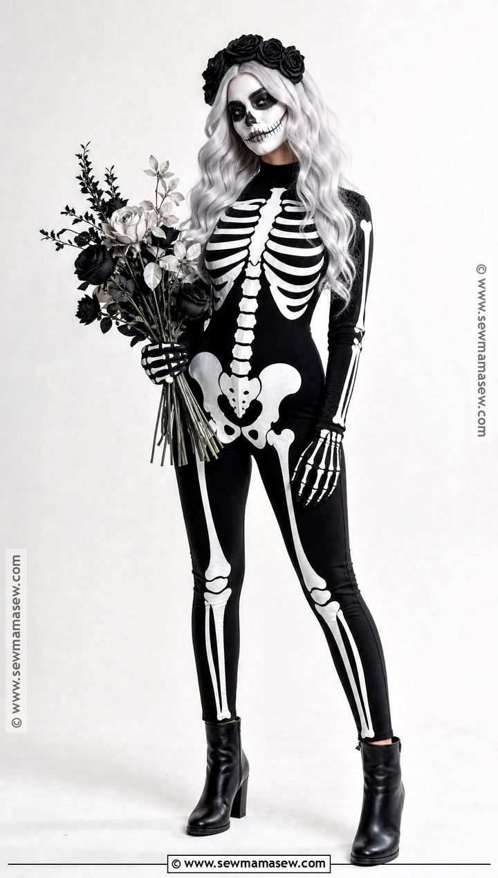 Skeleton Costume With Bone Makeup - 45 women halloween costume ideas