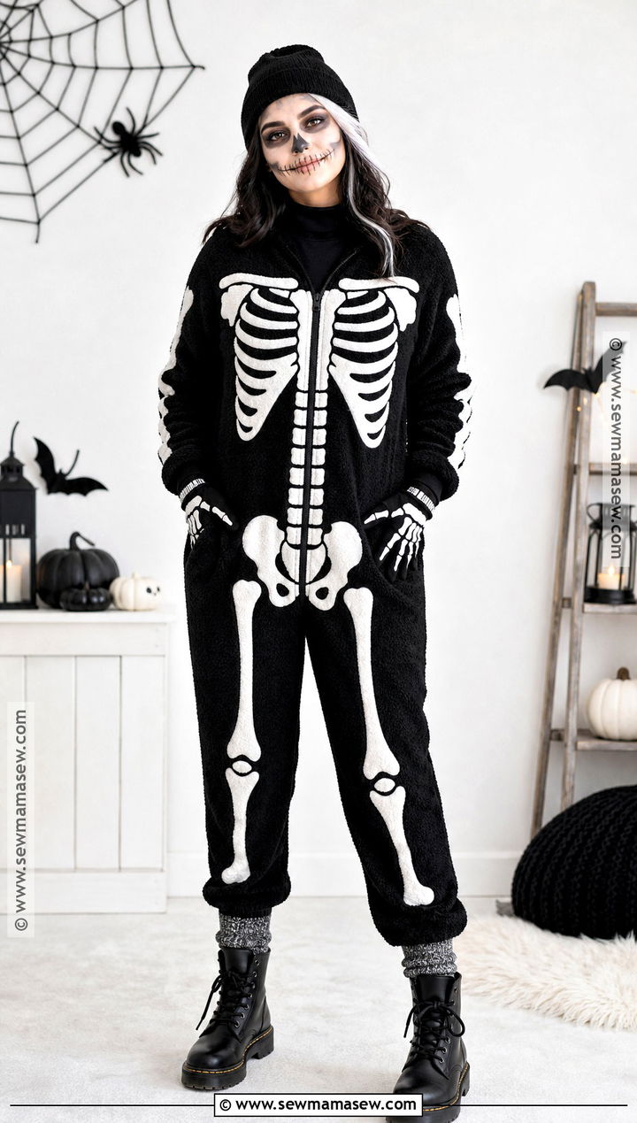 Skeleton Costume With Fleece Jumpsuit - 40 warm halloween costumes
