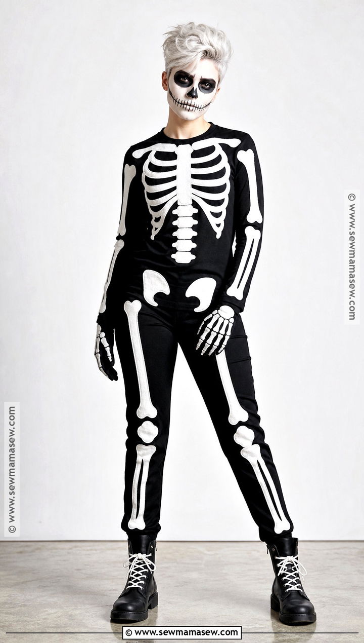 Skeleton Costume With Monochrome Makeup - 30 Halloween Dress Up Ideas