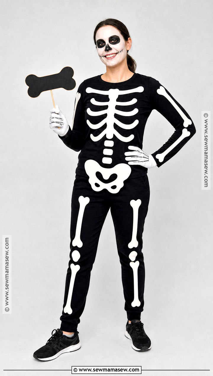 Skeleton Costume With Paper Bones - 30 Very Simple Halloween Costumes