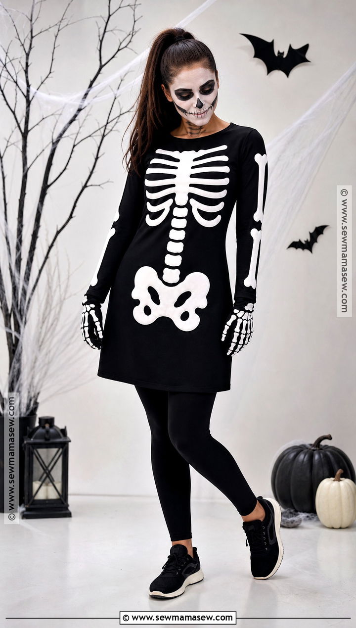 Skeleton Costume With White Bone Details - 35 black dress costume ideas