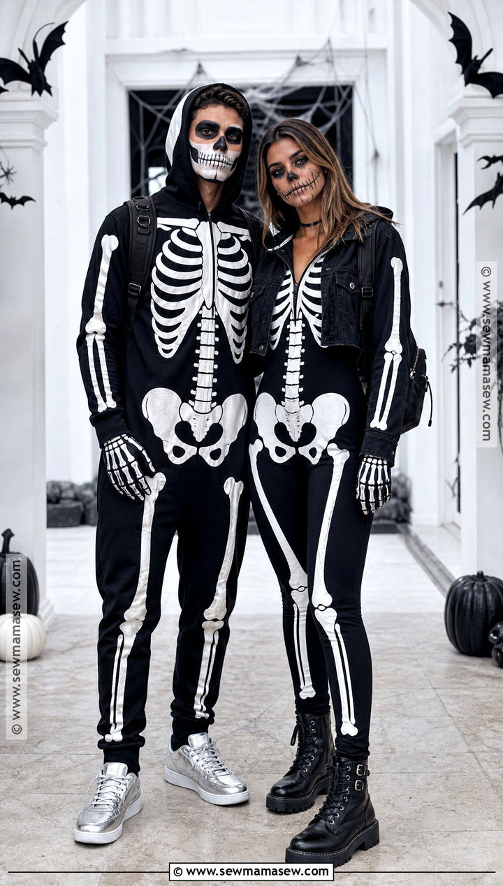 Skeleton Couple Costume In Matching Jumpsuits - 30 skeleton clothes