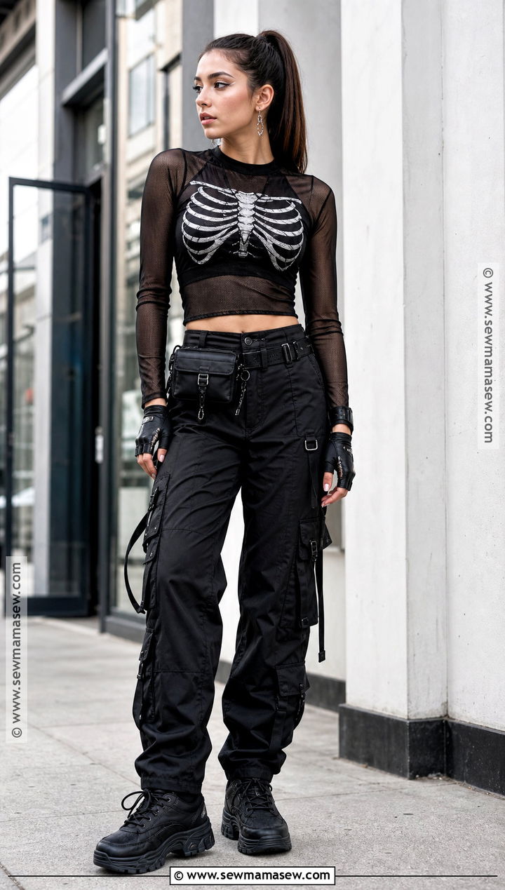 Skeleton Crop Top And Cargo Pants Outfit - 30 skeleton clothes