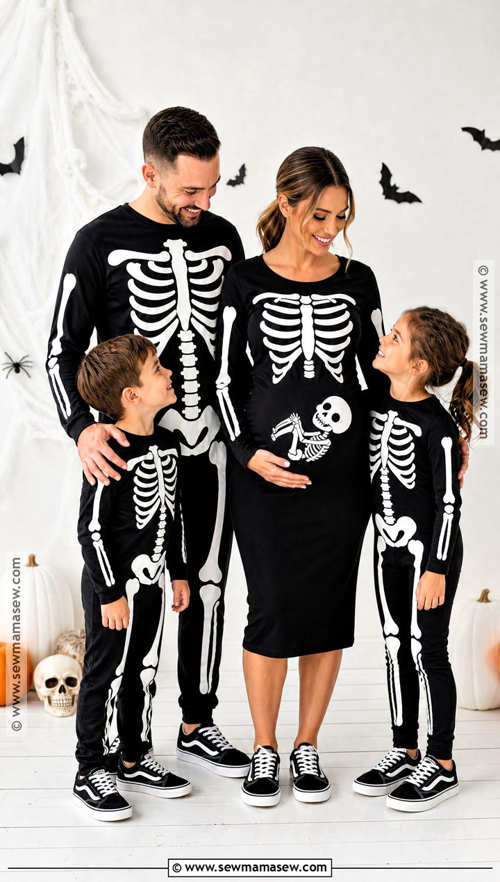 Skeleton Family Costume - 30 pregnant halloween costumes for family