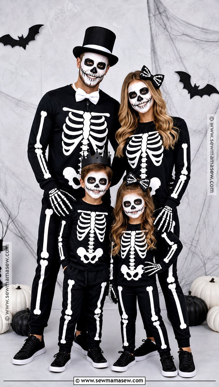 Skeleton Family Costume - 40 family halloween costumes for 4