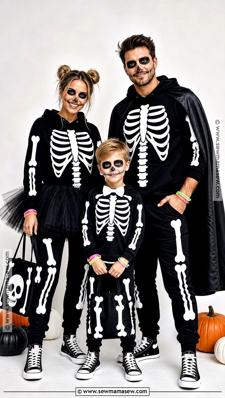 Skeleton Family Costume - 45 family of 3 halloween costumes