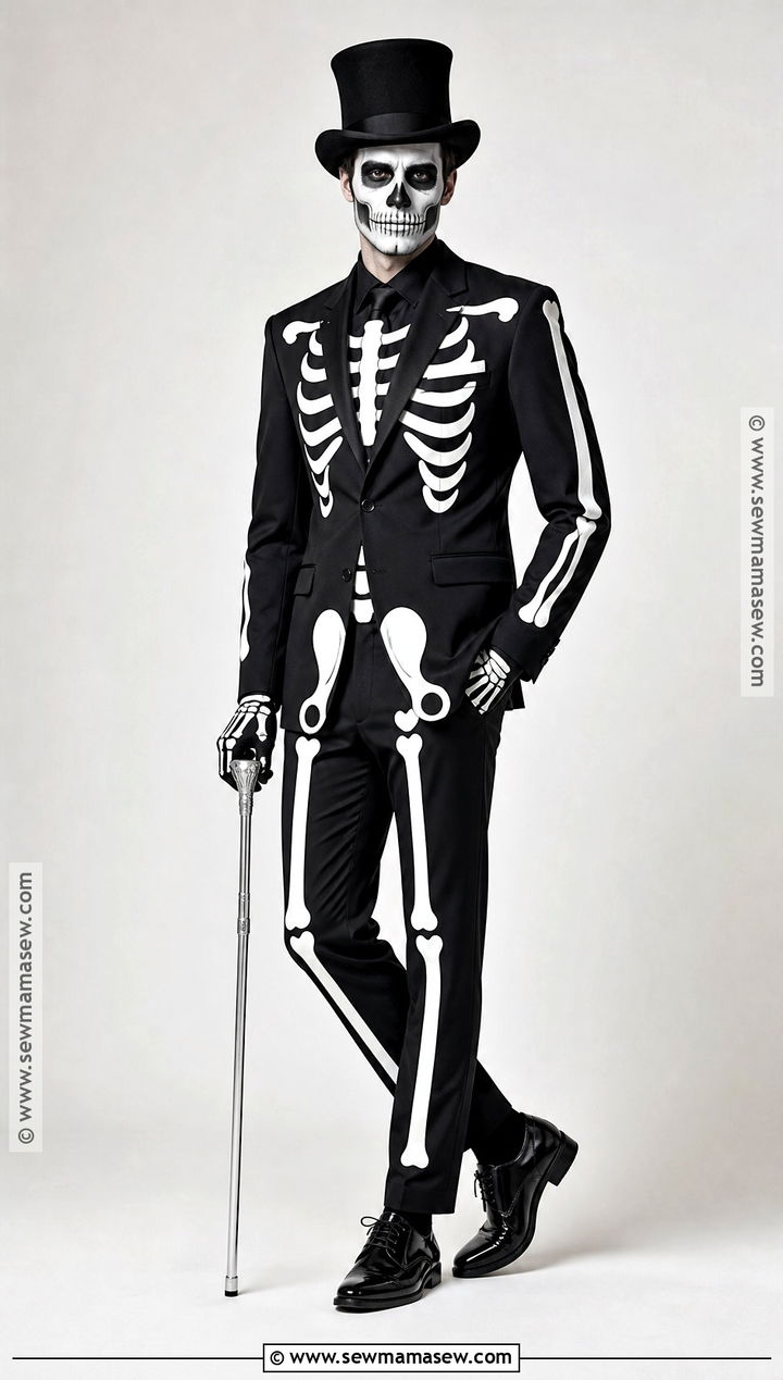 Skeleton Gentleman Costume With Black Suit - 30 halloween male costumes