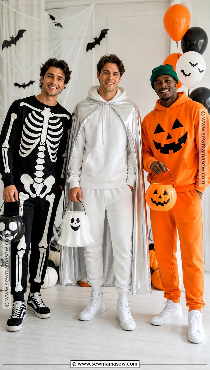 Skeleton Ghost And Pumpkin Halloween Trio Costume - 30 Trio Halloween Costumes for Men