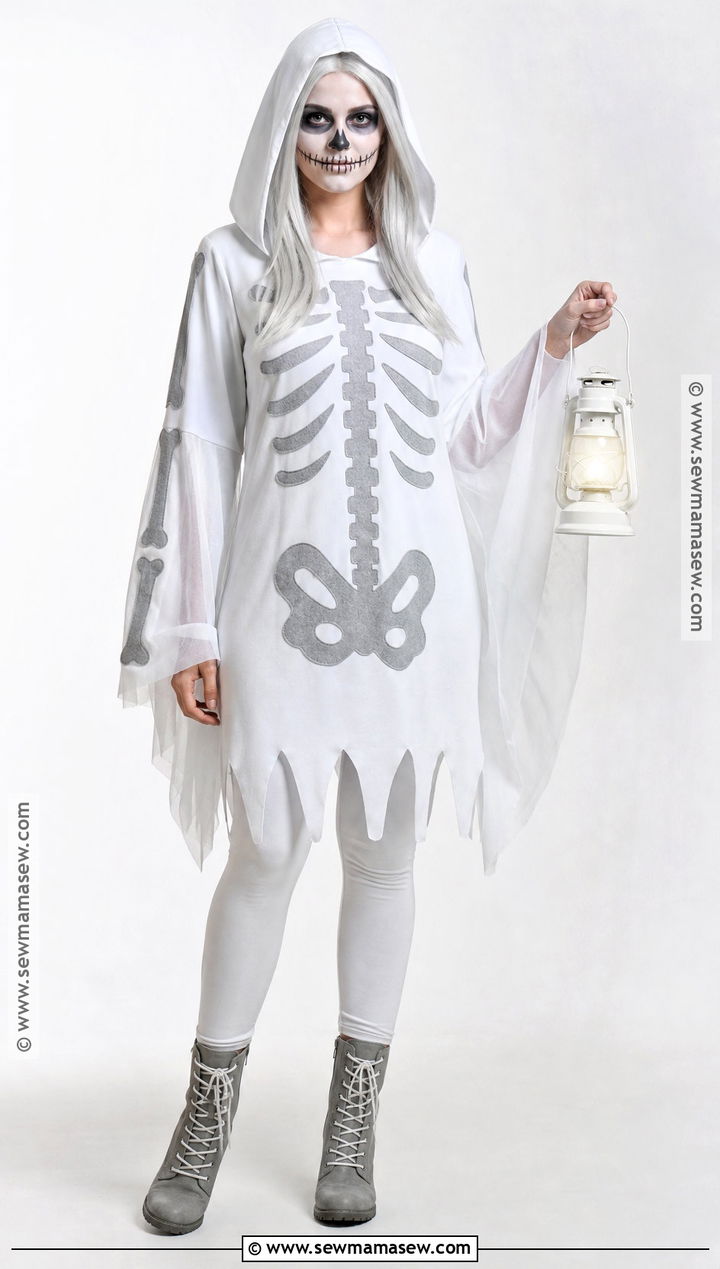 Skeleton Ghost Costume With Bone Print - 35 ghost halloween costume ideas