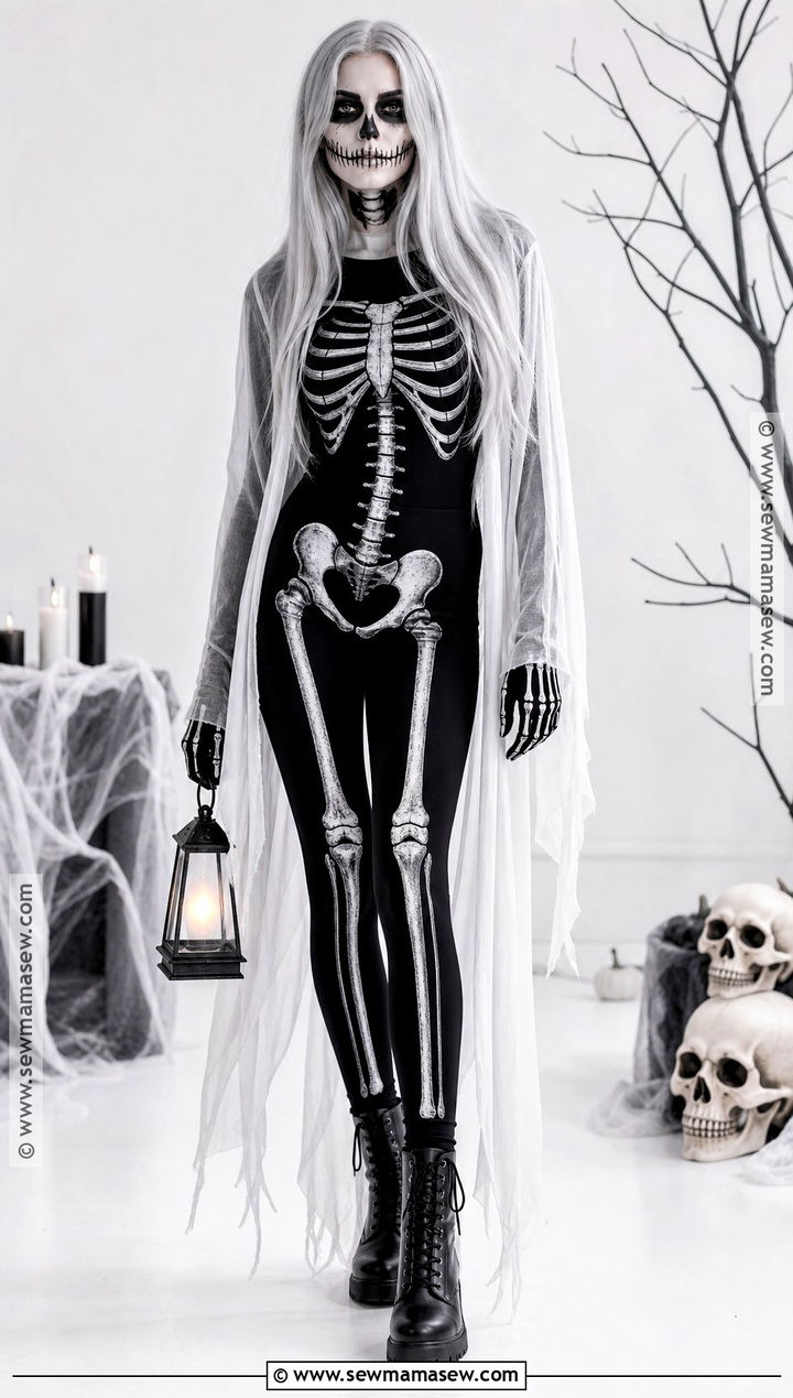 Skeleton Ghost Outfit With Sheer Layers - 35 Ghost Outfit Ideas