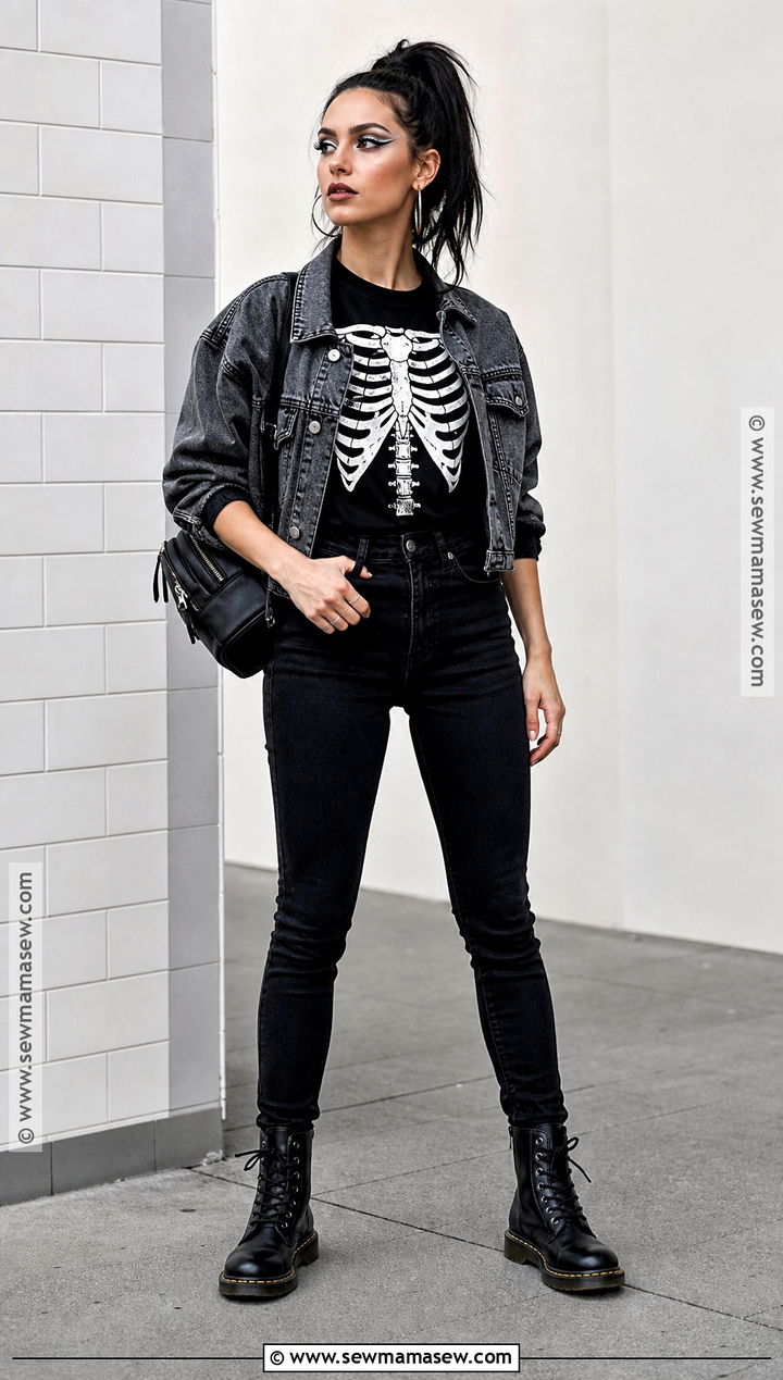 Skeleton Graphic Tee Outfit - 30 Easy Halloween Outfits for Women