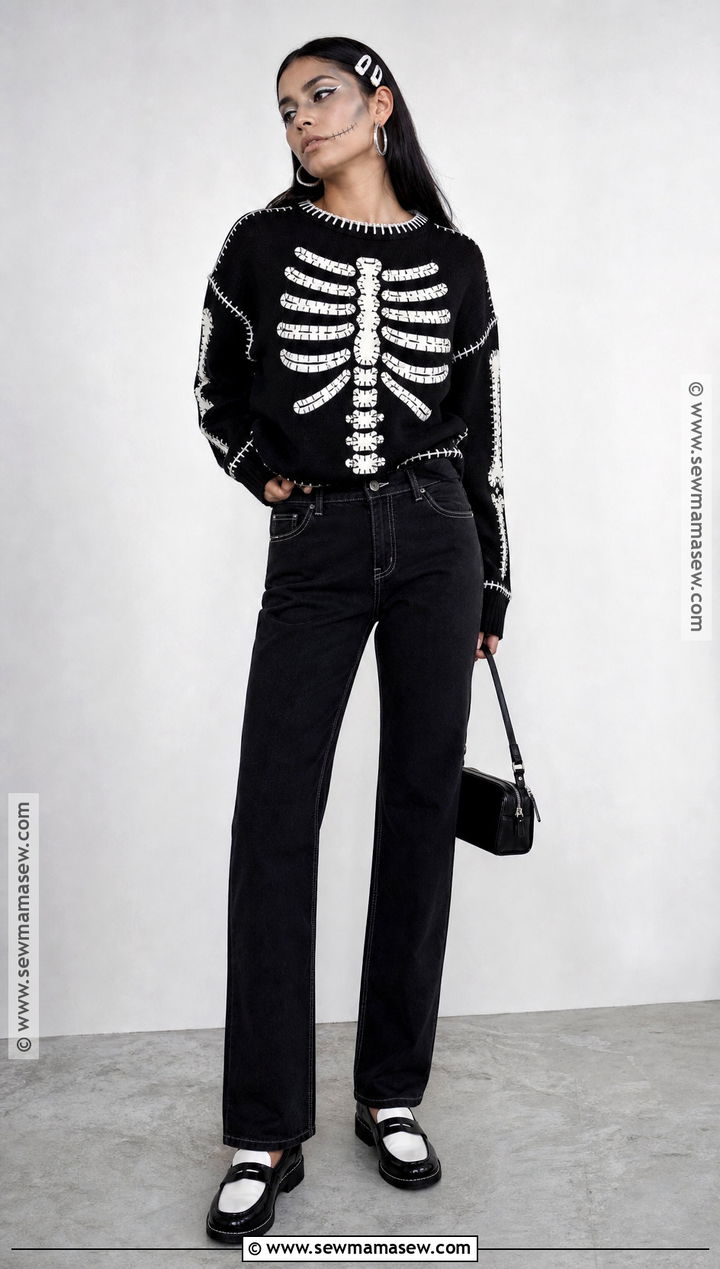 Skeleton Halloween Outfit With Black And White Set - 30 Simple Halloween Outfits