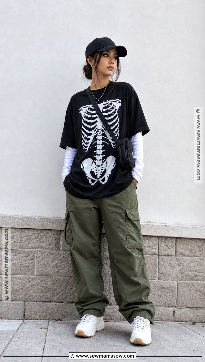 Skeleton Halloween T Shirt With Cargo Pants - 30 halloween tshirt ideas