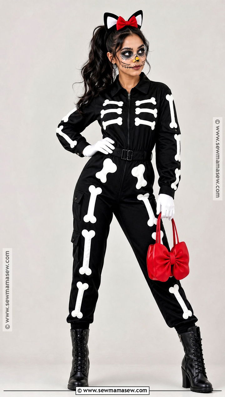 Skeleton Hello Kitty Costume With Black Jumpsuit - 40 hello kitty halloween costume ideas