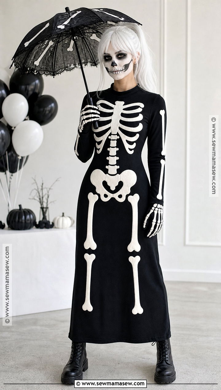 Skeleton Long Black Dress Costume - 30 long black dress halloween costume ideas